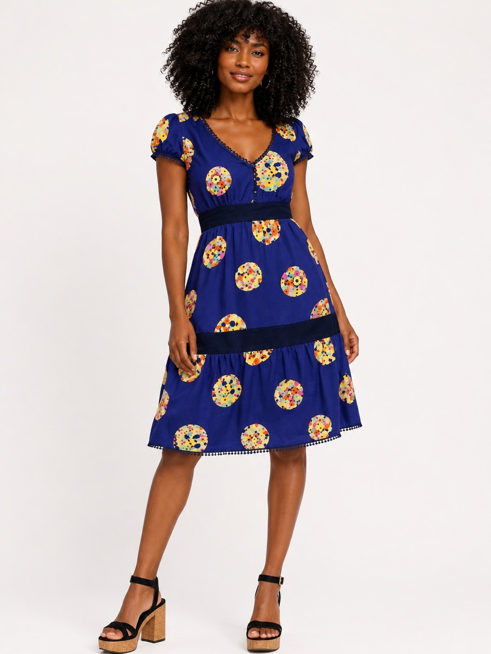 Maeve Size 6 Blue  Lighthouse 100% Silk Tiered Dress